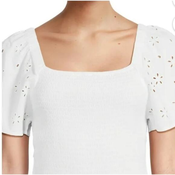 Beachlunchlounge White Smocked Eyelet Sleeve Midi Dress Large - Picture 2 of 6